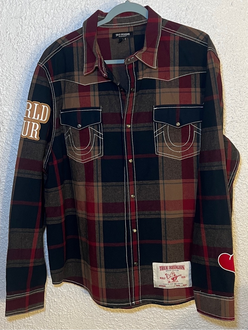 True Religion Red and Black Plaid Button-Down Shirt
